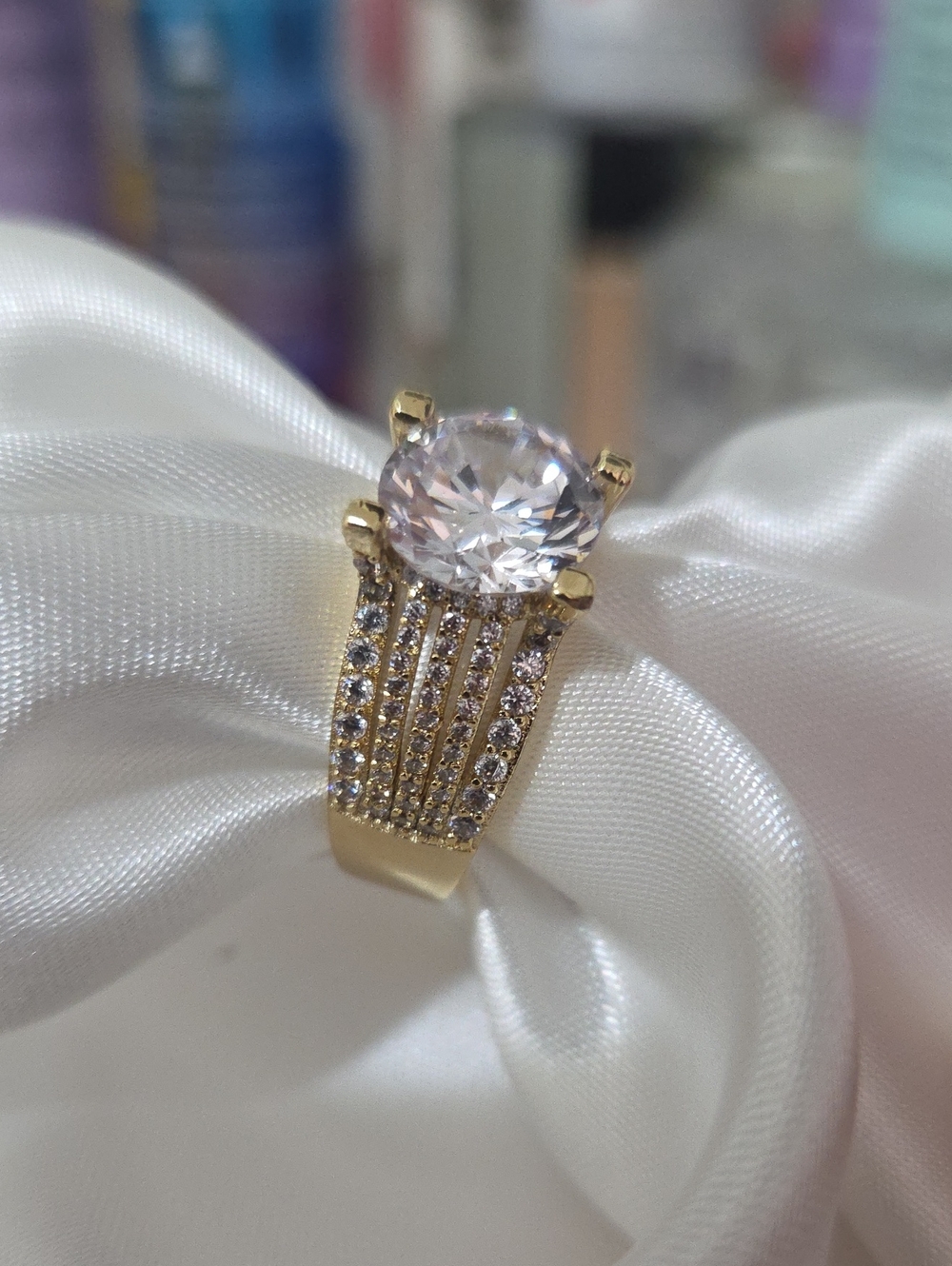 14K Laminated Gold-Tone Women’s CZ Solitaire Ring in Clear Crystal